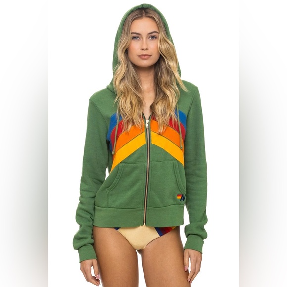 Aviator Nation - All Seasons Chevron Sweatpants + Chevron Zip Hoodie in Palm - Picture 3 of 6